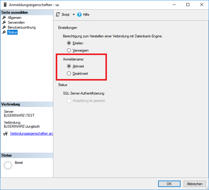 Wechsel der Authentifizierungsmethode